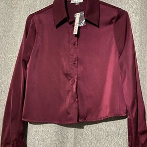 Elegant Burgundy Satin Button Down Shirt